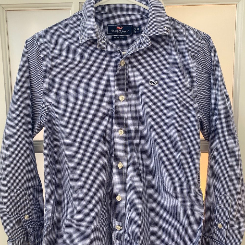 VINYARD VINES BOYS WHALE GINGHAM SHIRT M 12-14